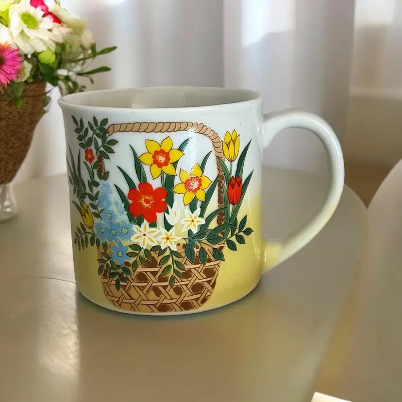 1970s Flower Mug. Retro Stoneware Mug. Boho Hippie Garden Gardener Botanical Plant Lover