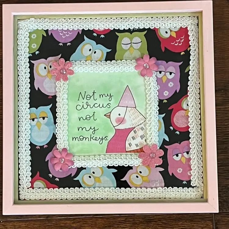 Owls Birds Monkeys “Not My Circus Not My Monkeys” Framed Wall Art - Upcycled - Made By Me