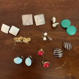 Lot Of 11 Vintage Clip On Earrings Varying Styles Retro Mixed Metal Enamel Retro