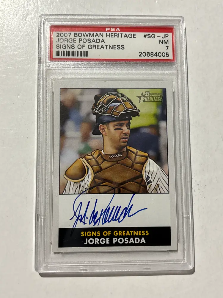 2007 Bowman Heritage Signs Of Greatness, # SS-JP Jorge Posada, New York Yankees Autograph PSA 7 NM