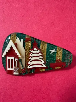 Christmas Lucinda House Pin - Hard To Find ~ Red Decorated Tree And A Little Red Truck.  Hey! It’s Got A Bird On It!!