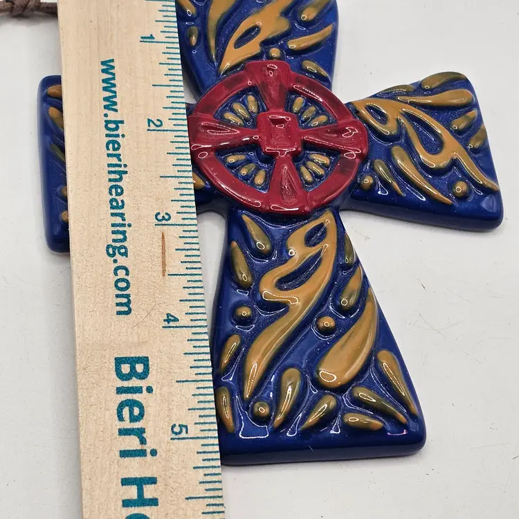 Grasslands road ceramic Pottery cross wall hanging Signed