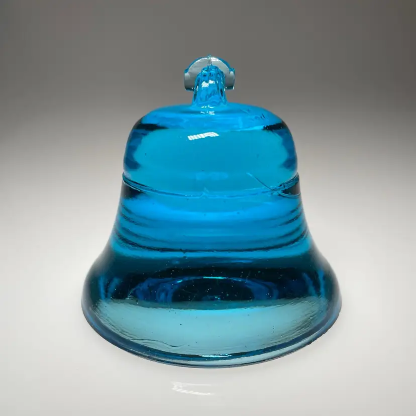 Blue Telephone Bell Glass Paperweight Unmarked Vintage Manganese UV Glow 3.25"