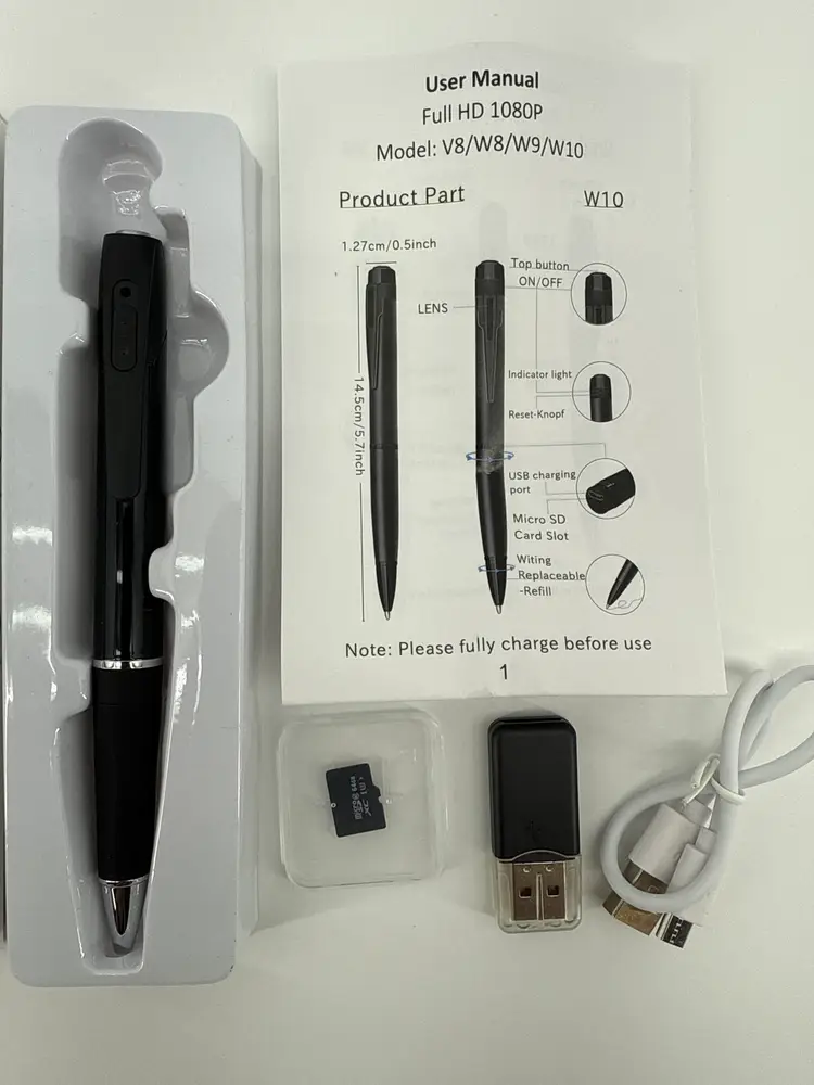 HD 1080P USB Rechargeable Note-Taking Video Pen W10 w/ 64GB Memory
