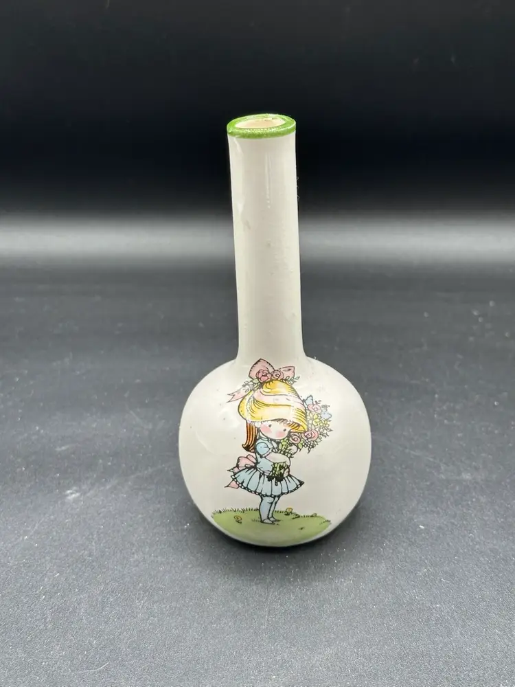 Vintage 1974 Joan Walsh Anglund Ceramic Flower Bud Vase Sweet Remembrance Rose