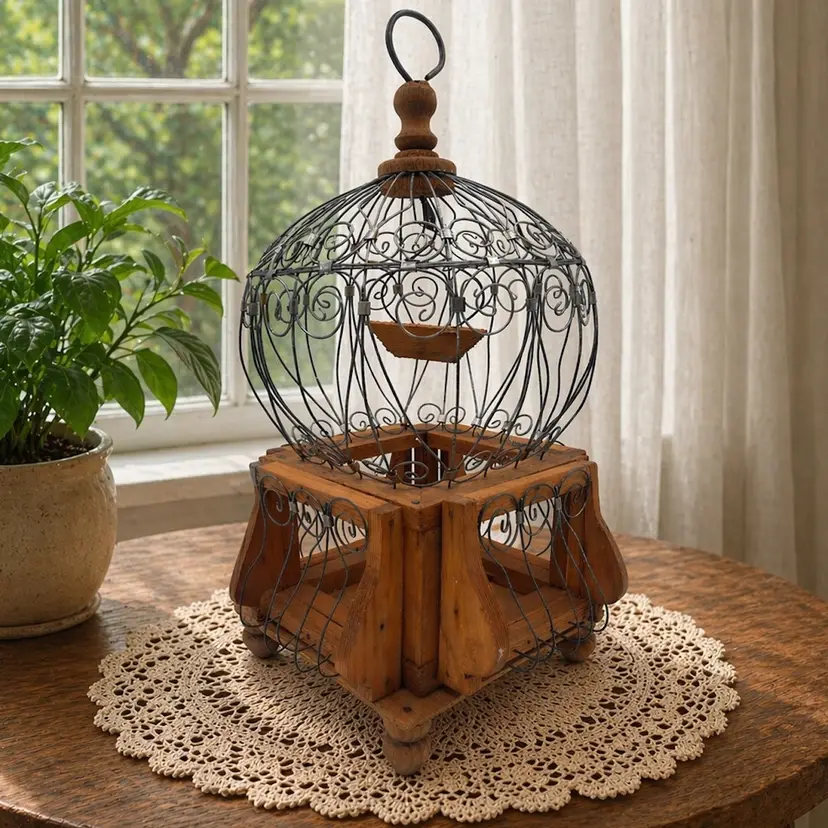 Vintage Wood Wire Air Balloon Victorian Style Decorative Bird Cage