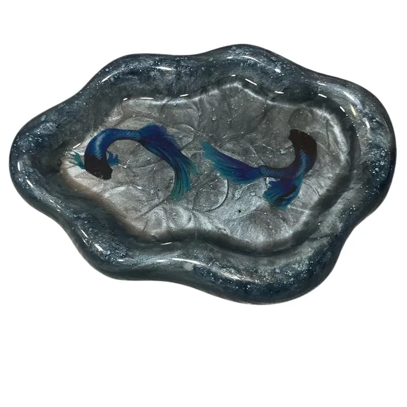 Handmade Blue Koi Fish Resin Trinket Tray