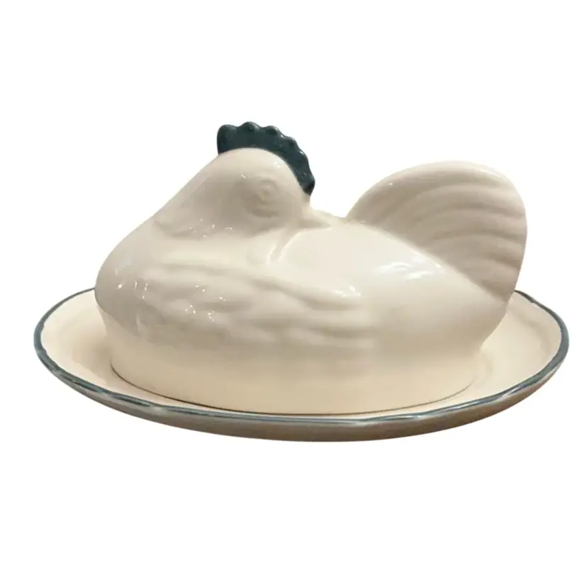 Discontinued Ceramic Hen Shaped Butter Dish By Epoch 4 1/2β X 8 1/2β