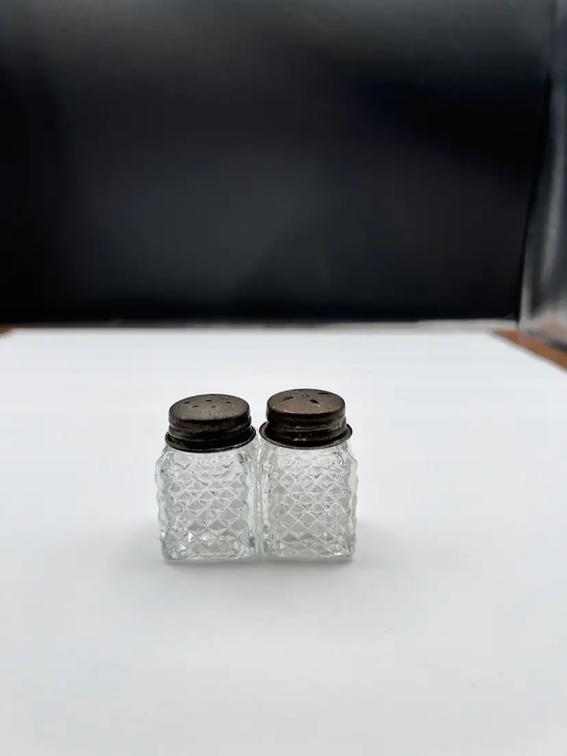 Vintage Small Diamond Pattern Glass Salt & Pepper Shaker Set
