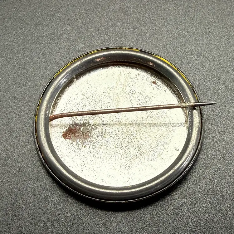 Vintage German Button ATTENTION YOU MUST SMILE Pin Pinback Smiley Face Black