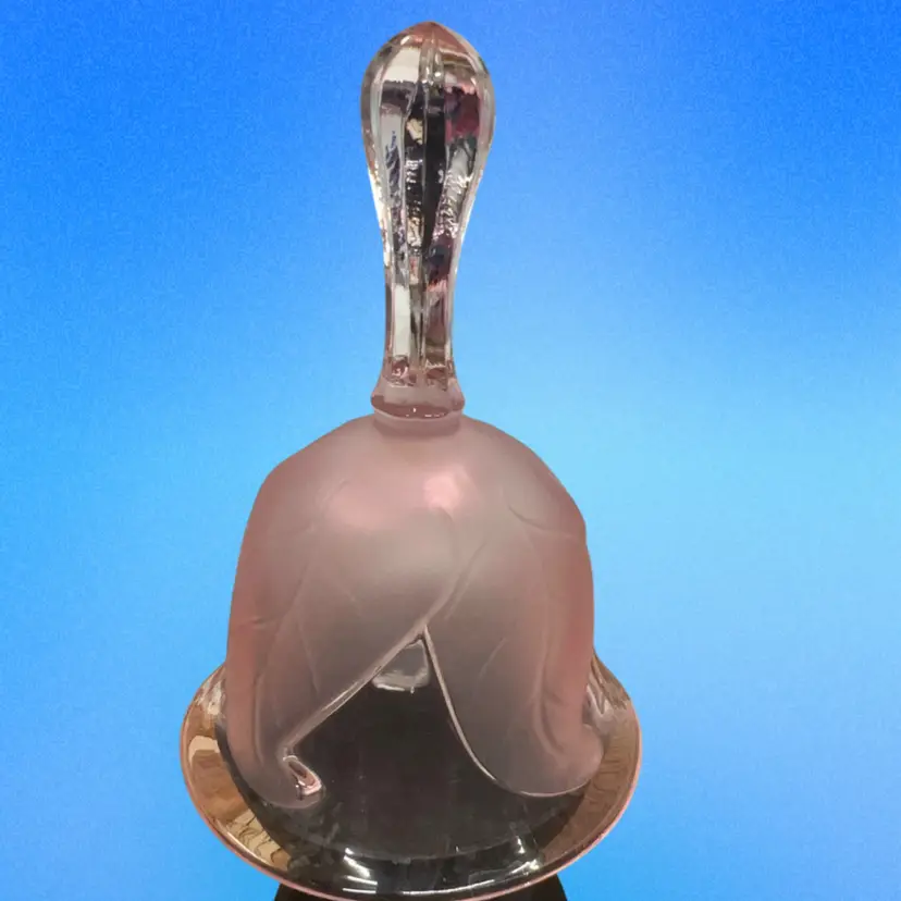 vintage Viking Glass frosted pink leaf bell with a clear handle. 5.5”