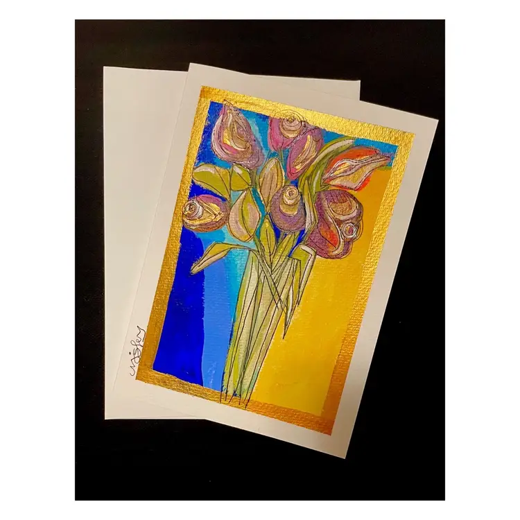New Original Card With Envelope
Hand Painted On 
5”x7” Watercolor Card
Blank Inside 
Flower Art