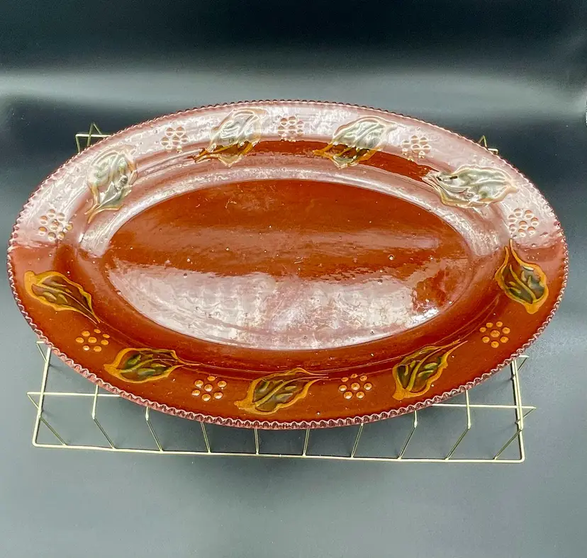 Vintage CN Foltz Pottery red ware small oval platter.