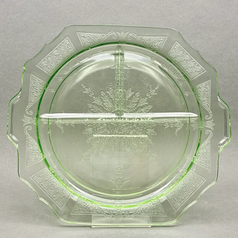 Vintage Green Depression Glass “Princess” 3 Part Divided Serving Platter by Hocking Glass