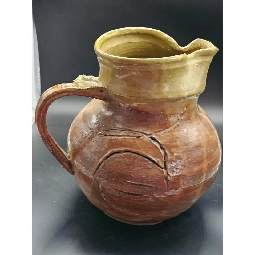 Studio Art Pottery Large Pitcher 8.5" Signed Rustic Farmhouse