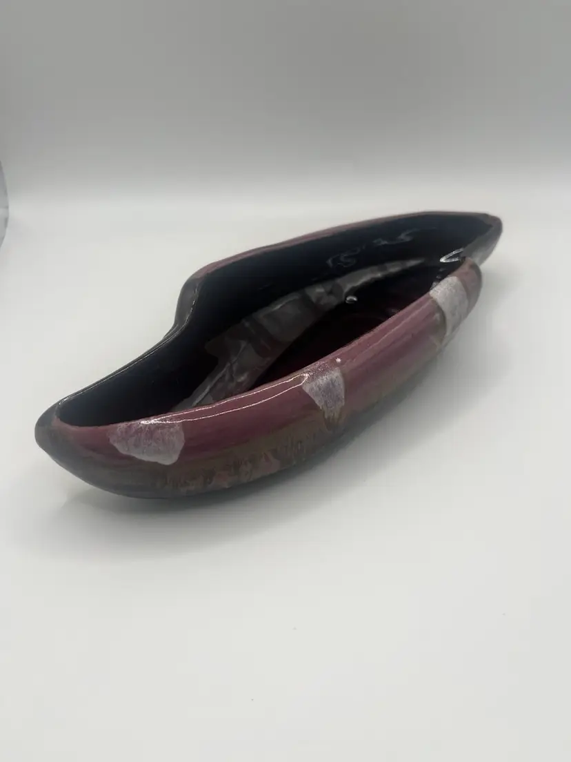 Mid-Century Modern MCM Planter Purple Brown Tan White Drip Glaze Japan 9 1/2”