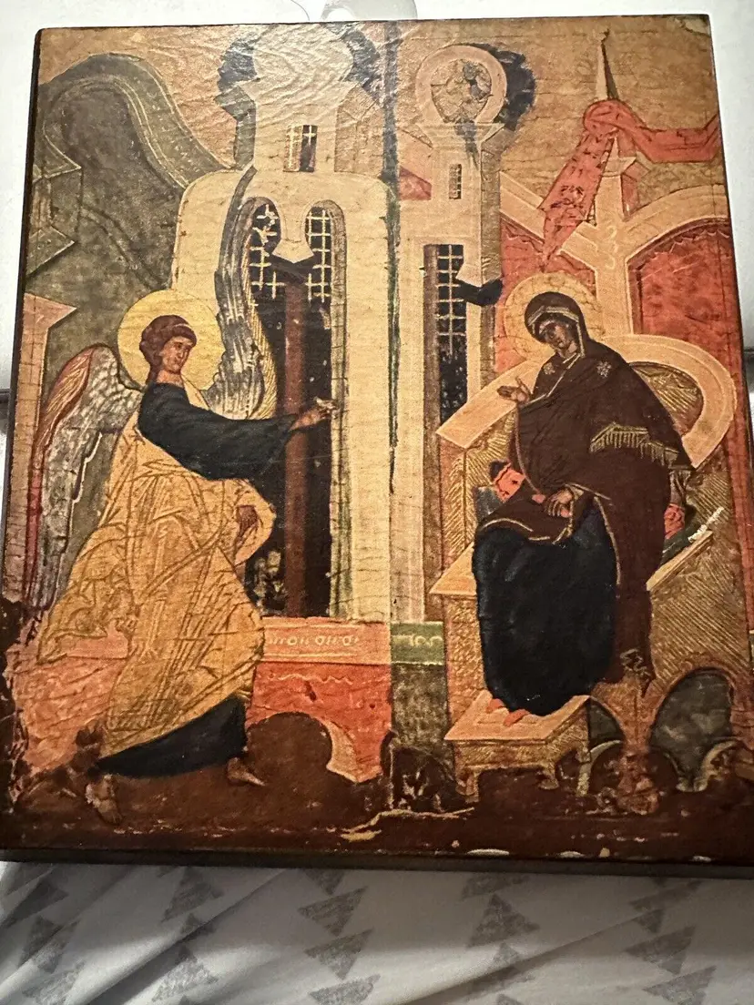 The Annunciation Artwork: Vintage Russian Icon (Hand-Painted Canvas)