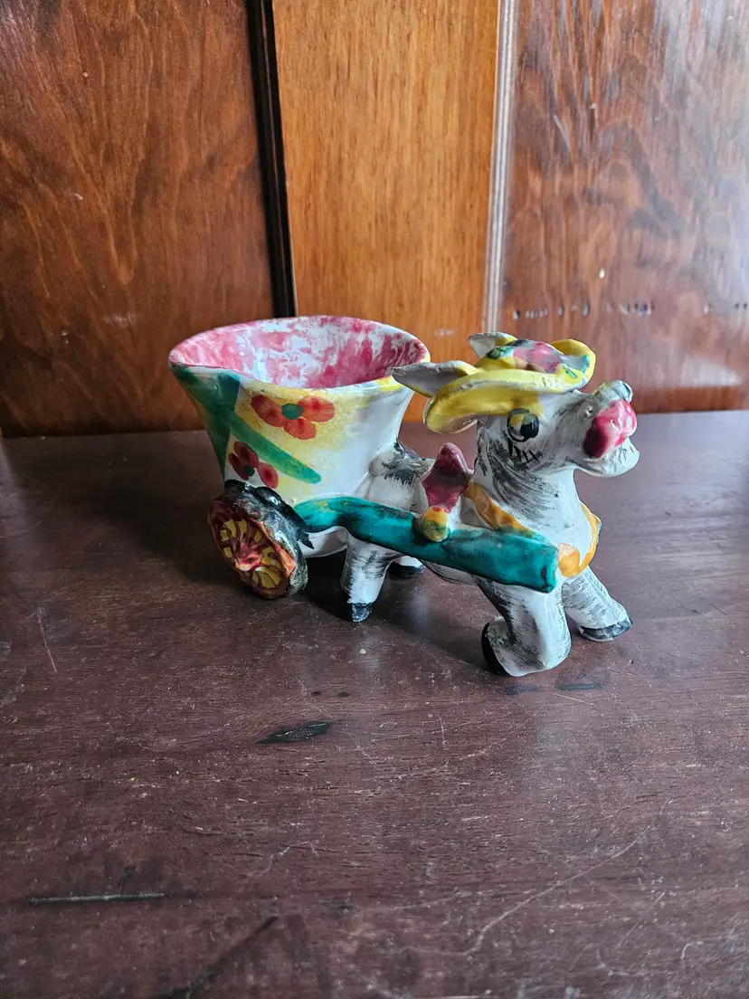 Vintage Italian Majolica Donkey Cart Planter Limited Ed 378/900 Mid Century S.