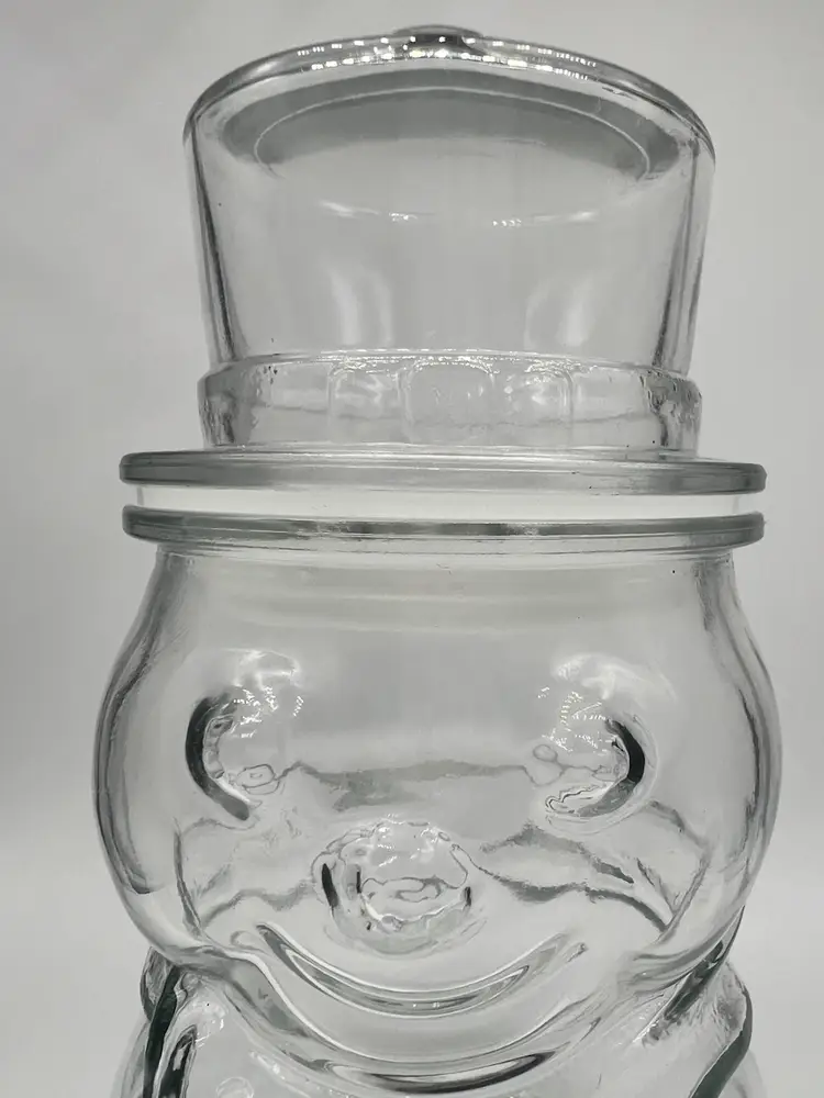 Vintage Clear Glass Lidded Snowman Jar