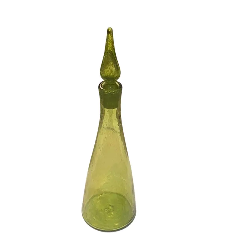 Vintage 1950s Blenko Glass 920M Decanter Seeded With Swirl Optics Chartreuse 16.25 Inch Winslow Anderson With Stopper