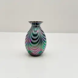 Feathered Art Glass Iridescent Small Vase