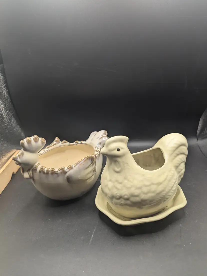 Vintage Lot of 2 Planters One Rooster and One Hen Different Unidentified Makers