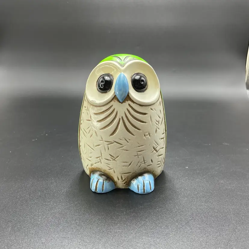 Vintage Ceramic Owl Bird Penny Bank Figurine Glows