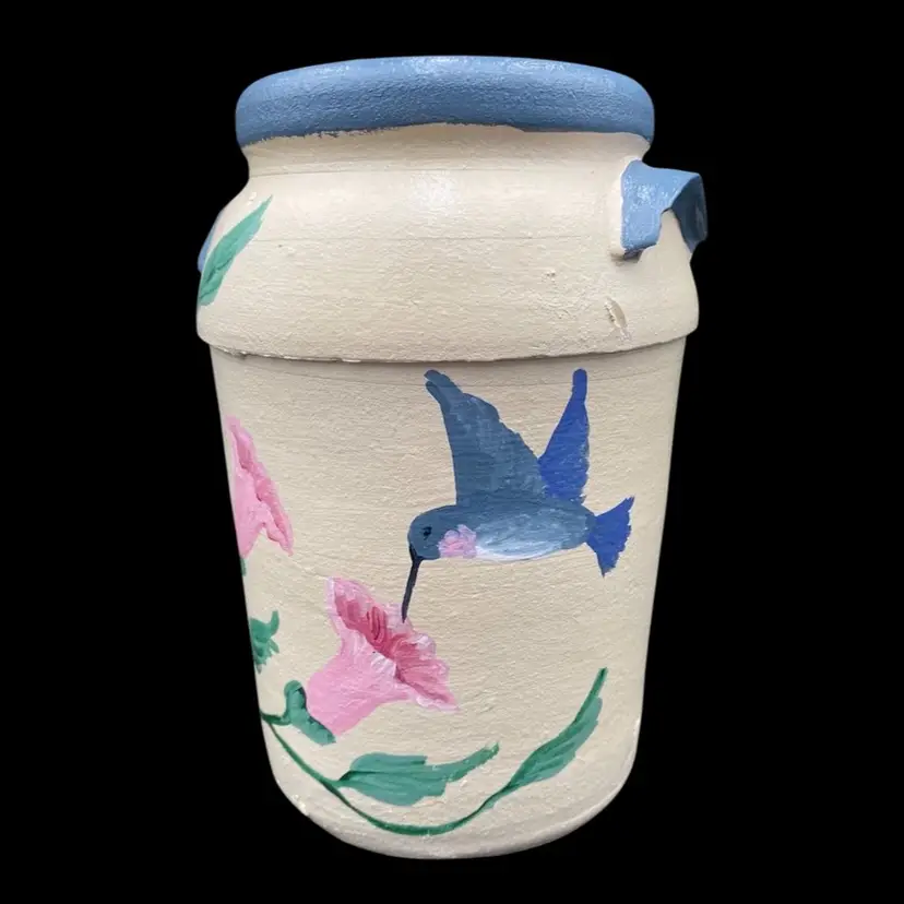 Hewell's Pottery (Georgia) Hand-Painted Large Crock/Planter, Hummingbird, 10"