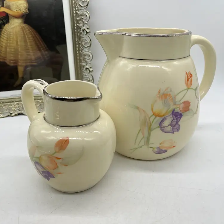 Pitcher And Creamer Matching Set Ceramic Floral
