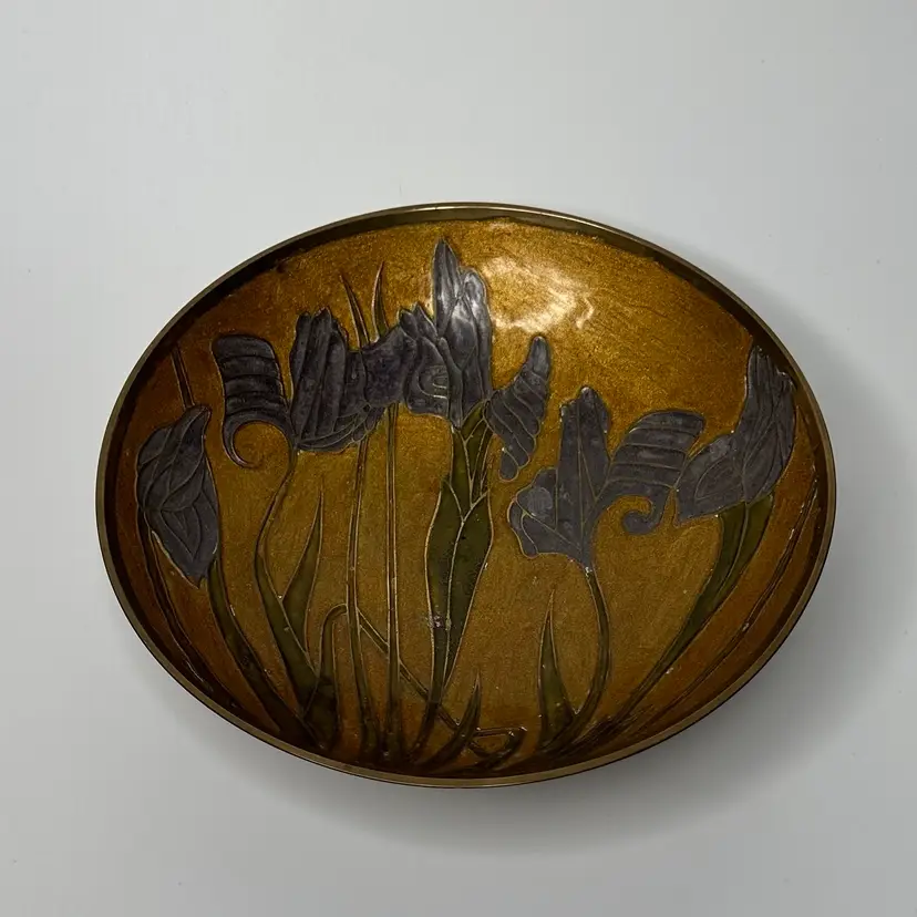 Vintage Iris Floral Motif Enamel Footed Bowl