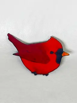 Handmade Enamel On Copper Cardinal Bird Pin Metal Brooch