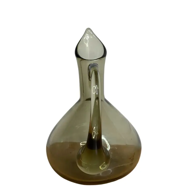 Vintage Handblown Rainbow Art Glass Smokey Gray Pitcher Mid Century Modern