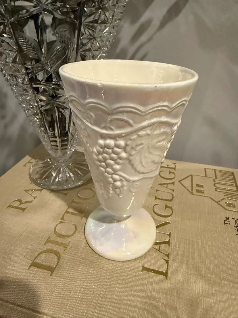 Indiana Glass Harvest Grape Milk Glass 10" Flower Vase