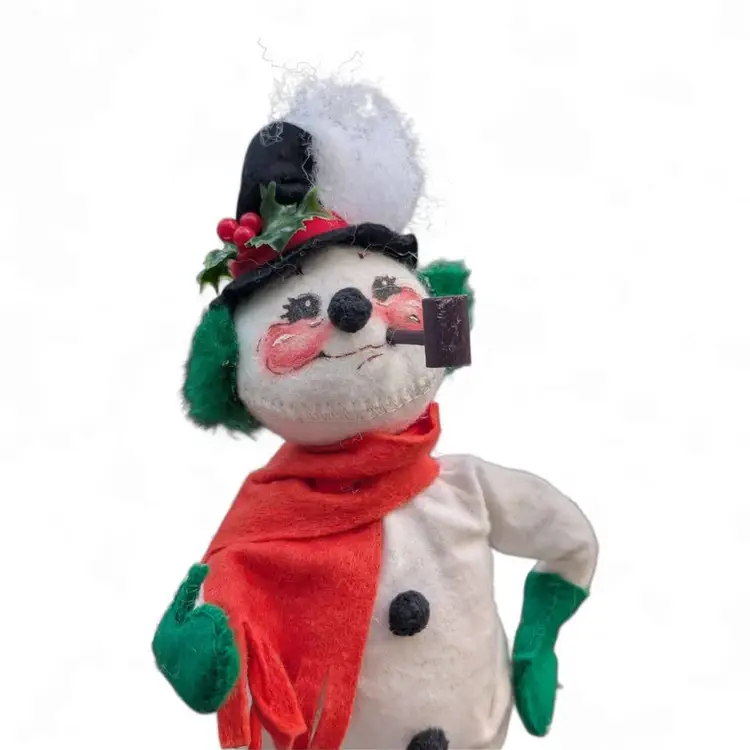 Vintage Annalee 1982 Snowman W/ Pipe + Green Earmuffs - Great Condition