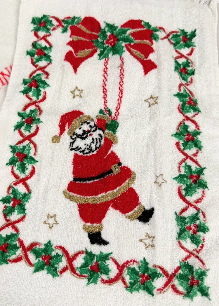 Lot Of 3 Christmas Hand Towels Fringe Santa & Angel