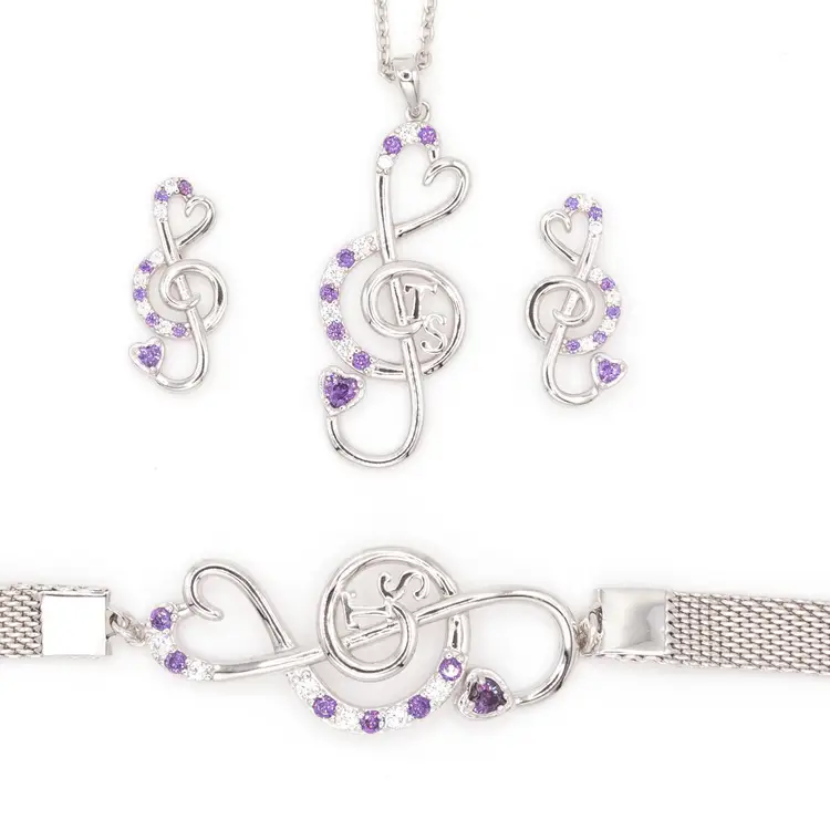 Music from the heart 3 piece set; pendant ,earrings and bracelet in Purple Amethyst