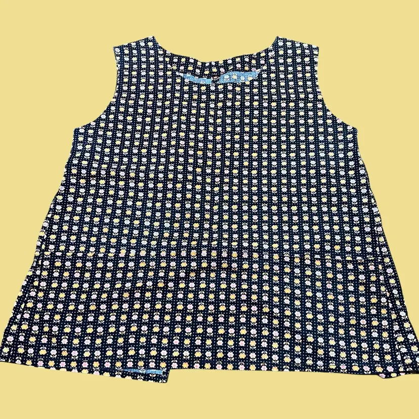 Brown Yellow Flowers Retro Button In Back Apron / Smock