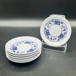 Tar-Hong Melamine Soy Sauce Dipping Dishes Bowls Set of 6 Blue White Floral Leaf Design