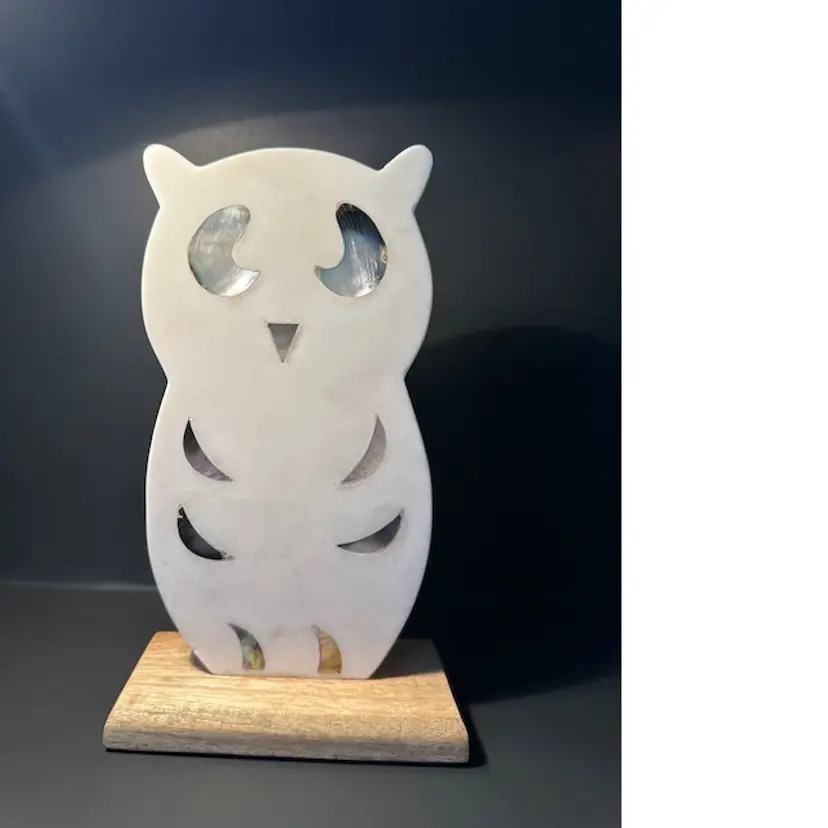 Marble Owl Statue Figurine, 8" tall