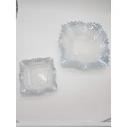Vtg Milkglass Blue Lusterware Sawtooth Edge Diamond Cut Trinket Candy Dishes Set Of Two
