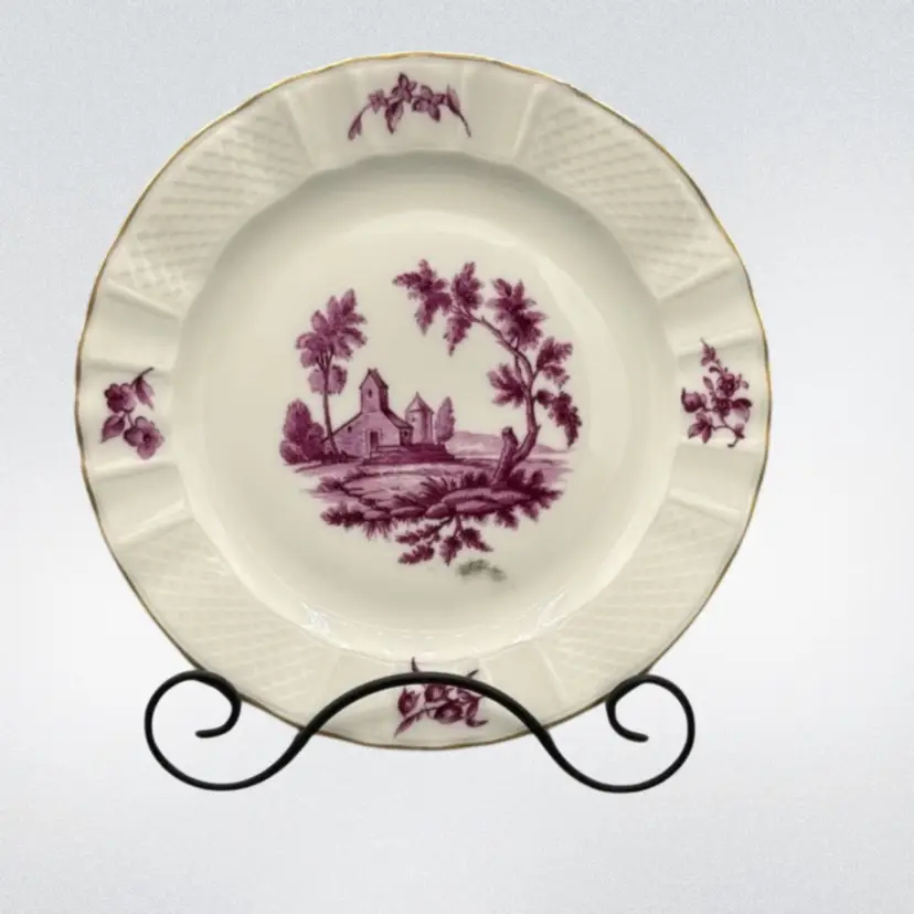 Antique Bernardaud Limoges "Vincennes" Purple/Dessert/Bread Plate| Embossed Gold Rim | France