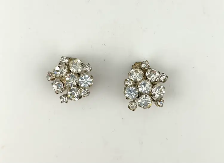 Vintage Silver Tone Austrian Crystal Clip-on Earrings 1”