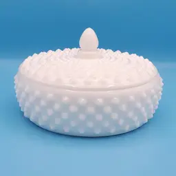 Vintage Fenton Covered Hobnail Milk Glass Candy Dish