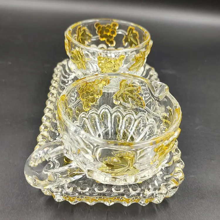 Vtg Wather Glass "Weinlaub" Pressed Glass Leaf and Grape Motif Cream and Sugar set