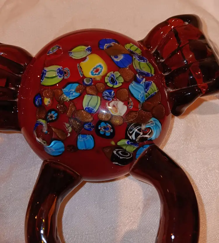 Large Millefiori Glass Art Amber Red Crab Figurine