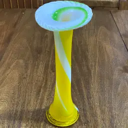 10.5” Art Glass Vase Yellow And White