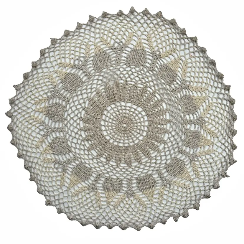 Hand Crochet Lace Doily Round Table Mat Two Tone Wedding Cottage Core Vintage