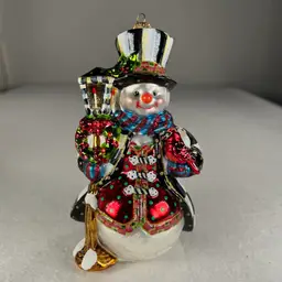 Mackenzie Childs Jolly Snowman Christmas Ornament EUC
