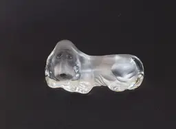 Vintage Viking Glass Clear Frosted Basset Hound Dog Bookend Paperweight Doorstop