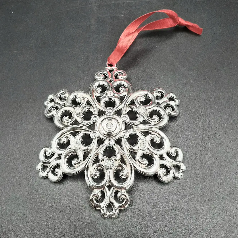 Lenox Sparkle & Scroll Silver Jeweled Snowflake Ornament
